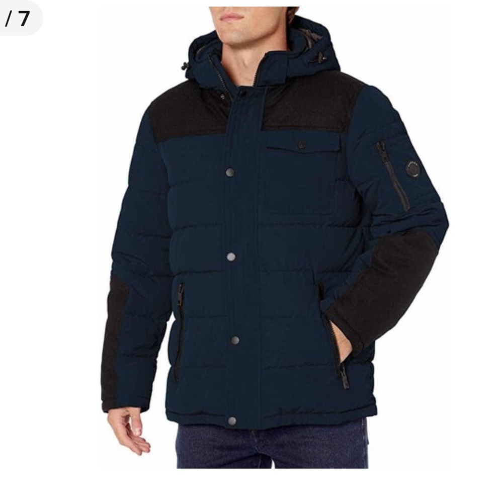 Nautica Men's Mixed Media Jacket Hooded Quilted Full Zip Storm Cuffs E11